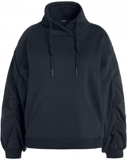 Ulla Popken Gathered Sleeve Oversized Fit Sweatshirt Navy - Sweaters & hoodies - 
