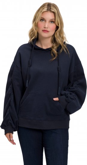 Ulla Popken Gathered Sleeve Oversized Fit Sweatshirt Navy - Sweaters & hoodies - 