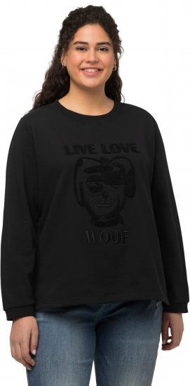 Ulla Popken Flock Print Long Sleeve Crew Neck Sweatshirt Black - Sweaters & hoodies - 