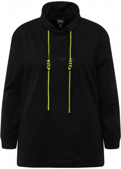 Ulla Popken GLOW Lettered Collared Sweatshirt Black - Sweaters & hoodies - 