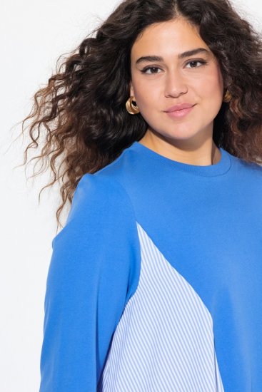 Ulla Popken Pinstripe Gore Long Sleeve Sweatshirt Peacock Blue - Sweaters & hoodies - Warme Sweaters, Hoodies & Truien