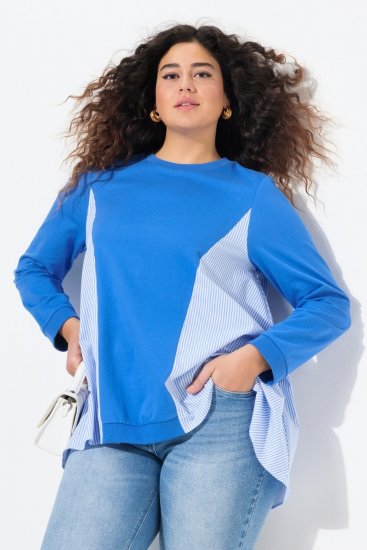 Ulla Popken Pinstripe Gore Long Sleeve Sweatshirt Peacock Blue - Sweaters & hoodies - Warme Sweaters, Hoodies & Truien
