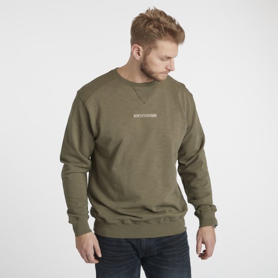 North Latitude Denim Logo Sweatshirt Dusty Olive Green TALL - TALL sweatshirts - TALL sweatshirts voor lange mannen