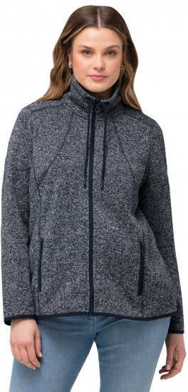 Ulla Popken Heather Knit Fleece Jacket Navy - Sweaters & hoodies - 