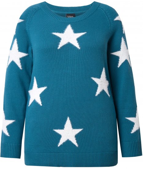 Ulla Popken Glitter Stars Soft Knit Sweater Petrol - Sweaters & hoodies - 