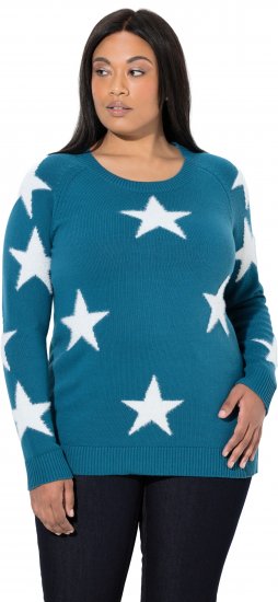 Ulla Popken Glitter Stars Soft Knit Sweater Petrol - Sweaters & hoodies - 