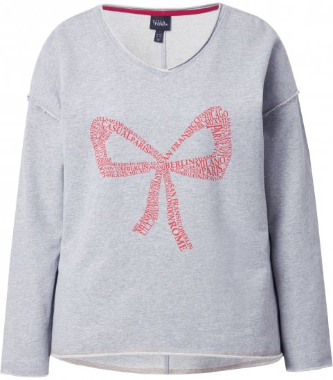 Ulla Popken Bow City Lettering Sweatshirt Light Grey Melange - Sweaters & hoodies - 