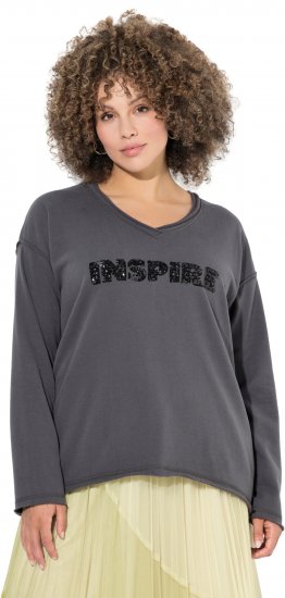 Ulla Popken Inspire Lettering V-Neck Sweatshirt Graphite Grey - Sweaters & hoodies - 