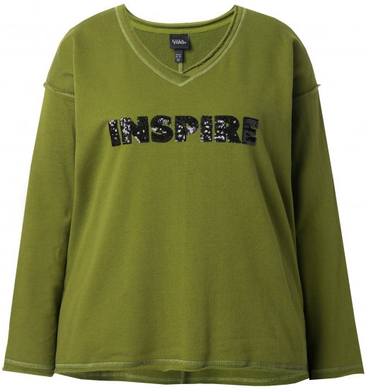 Ulla Popken Inspire Lettering V-Neck Sweatshirt Blooming Bay - Sweaters & hoodies - 