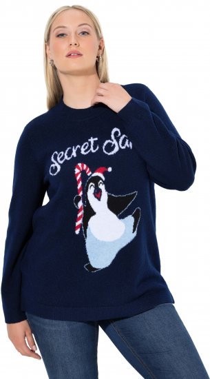 Ulla Popken Christmas Motif Classic Fit Sweater Navy - Sweaters & hoodies - 