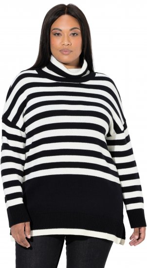 Ulla Popken Striped Stand-Up Collar Sweater Black - Sweaters & hoodies - 