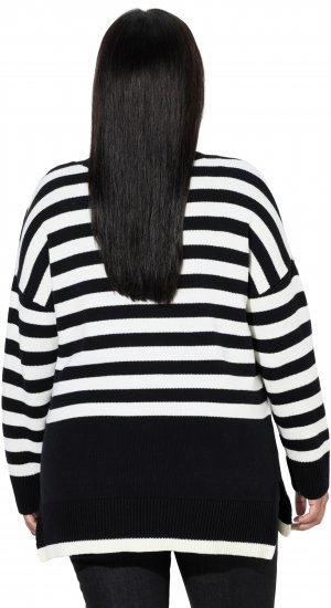 Ulla Popken Striped Stand-Up Collar Sweater Black - Sweaters & hoodies - 