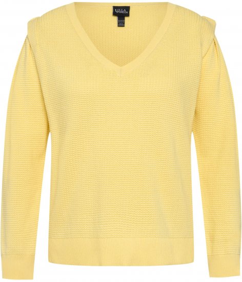 Ulla Popken Shoulder Accent Classic Fit Textured Knit Sweater Lemon Yellow - Sweaters & hoodies - 