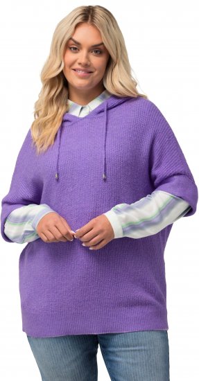 Ulla Popken Fuzzy Knit Short Sleeve Hoodie Pale Lilac - Sweaters & hoodies - 
