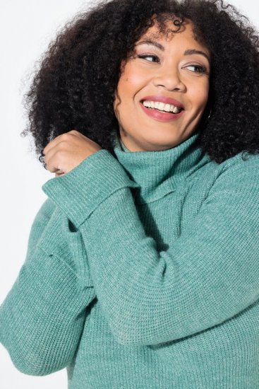 Ulla Popken Asymmetric Zipper Turtleneck Sweater Green - Sweaters & hoodies - Warme Sweaters, Hoodies & Truien