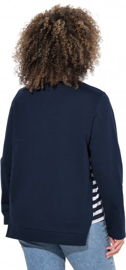Ulla Popken Stripe Panel Long Sleeve V-Neck Sweatshirt Navy - Sweaters & hoodies - 