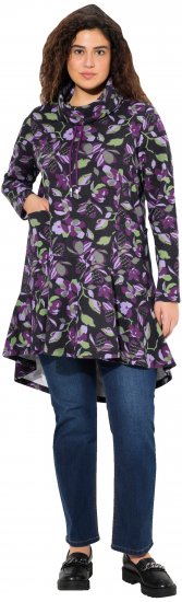 Ulla Popken Floral Stand-Up Collar Flounce Panel Sweatshirt Black - Sweaters & hoodies - 