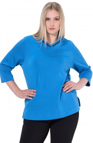 Ulla Popken Classic Fit with Side Slits 3/4 Sleeve Sweatshirt Royal Blue - Sweaters & hoodies - 