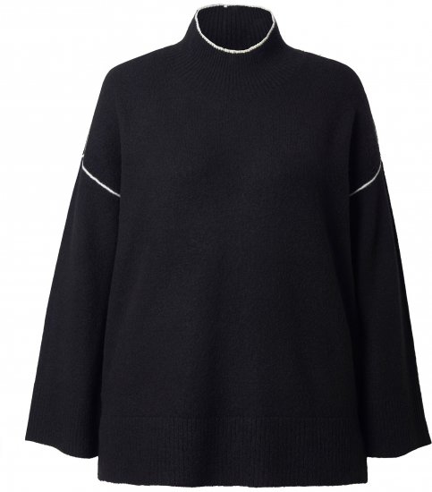 Ulla Popken Decorative Seam Contrast Color Sweater Black - Sweaters & hoodies - 