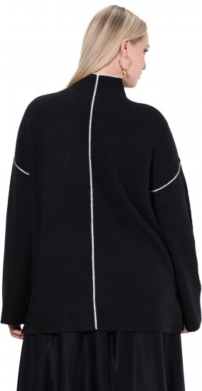Ulla Popken Decorative Seam Contrast Color Sweater Black - Sweaters & hoodies - 