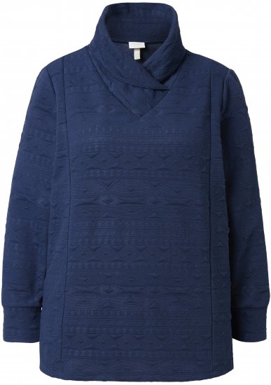 Ulla Popken Eco Cotton Stripe Textured Sweatshirt Navy - Sweaters & hoodies - 
