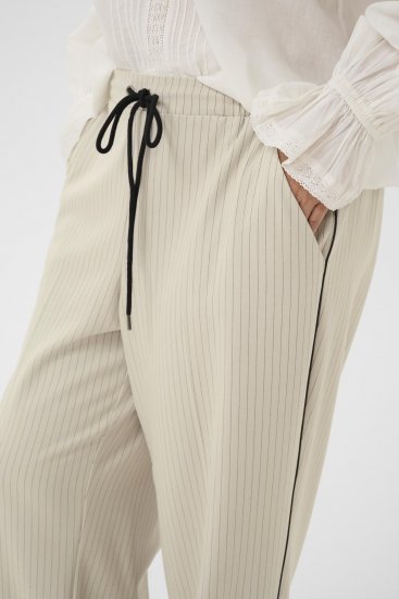 Kaffe Curve Sirana Pants Beige Melange/Black Stripe - Stoffen broeken - 