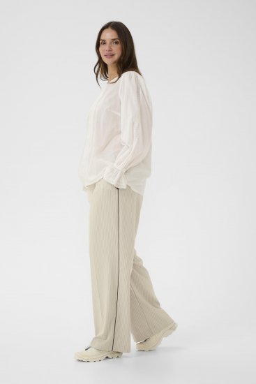 Kaffe Curve Sirana Pants Beige Melange/Black Stripe - Stoffen broeken - 