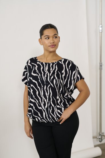 Kaffe Curve Sonna Stanley Top Zwart/Antique Zebraprint - T-shirts - 