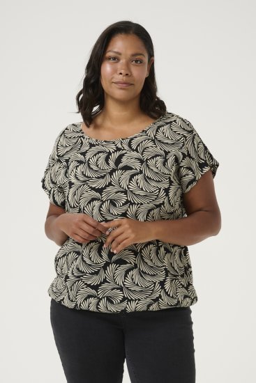 Kaffe Curve Sonna Stanley Top Diepzwart/Antiek wit print - T-shirts - 