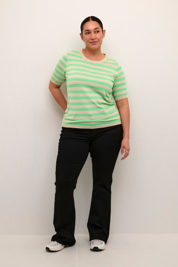 Kaffe Curve Lizzy Gestreepte trui Veergrijs gemêleerd/Groen - Bedrukte T-shirts voor dames - 