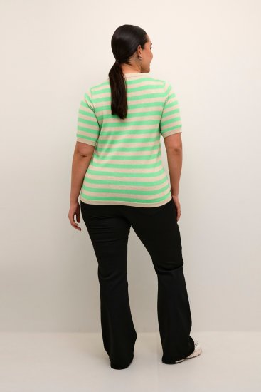 Kaffe Curve Lizzy Gestreepte trui Veergrijs gemêleerd/Groen - Bedrukte T-shirts voor dames - 