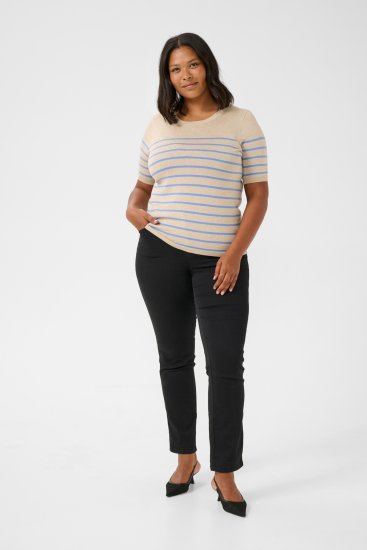 Kaffe Curve Lizzy Gestreepte trui Beige/Blauw - Bedrukte T-shirts voor dames - 
