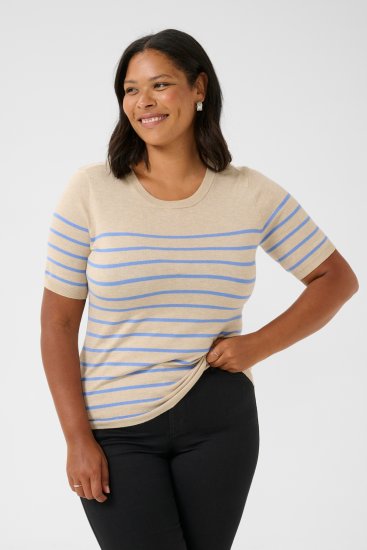 Kaffe Curve Lizzy Gestreepte trui Beige/Blauw - Bedrukte T-shirts voor dames - 