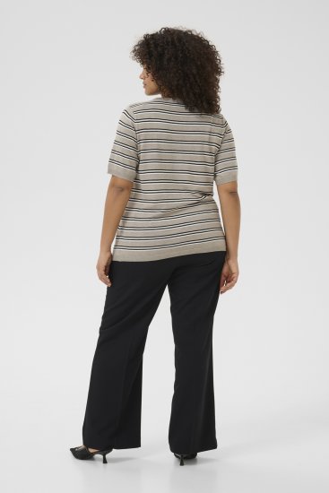 Kaffe Curve Lizzy Gestreepte trui Beige/Zwart - Bedrukte T-shirts voor dames - 