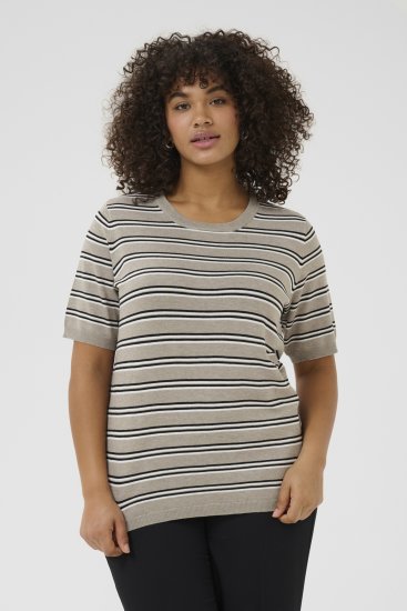 Kaffe Curve Lizzy Gestreepte trui Beige/Zwart - Bedrukte T-shirts voor dames - 