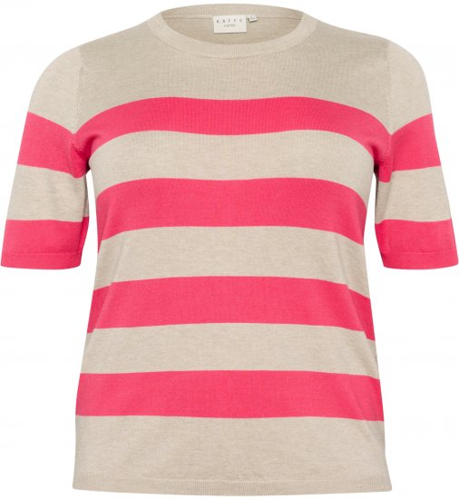 Kaffe Curve Lizzy Gestreepte trui Beige/Framboos - Bedrukte T-shirts voor dames - 