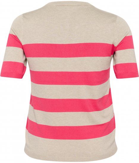 Kaffe Curve Lizzy Gestreepte trui Beige/Framboos - Bedrukte T-shirts voor dames - 
