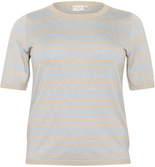 Kaffe Curve Lizzy Gestreepte trui Beige/Zachtblauw - Bedrukte T-shirts voor dames - 