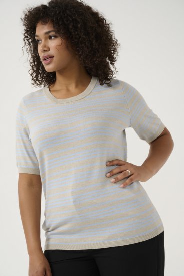 Kaffe Curve Lizzy Gestreepte trui Beige/Zachtblauw - Bedrukte T-shirts voor dames - 
