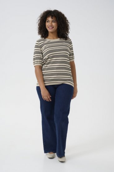 Kaffe Curve Lizzy Gestreepte trui Beige/Zwart gestreept - Bedrukte T-shirts voor dames - 