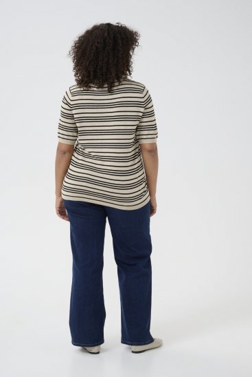 Kaffe Curve Lizzy Gestreepte trui Beige/Zwart gestreept - Bedrukte T-shirts voor dames - 
