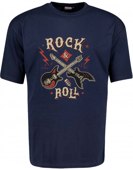 Adamo Rock and Roll Comfort Fit T-Shirt Navy - T-shirts met opdruk - T-shirts met opdruk grote maten