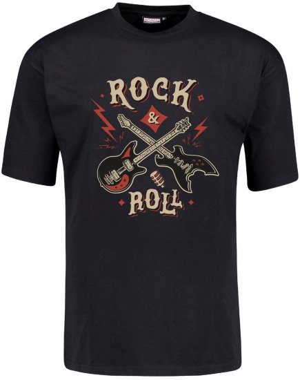 Adamo Rock and Roll Comfort Fit T-Shirt Black - T-shirts met opdruk - T-shirts met opdruk grote maten
