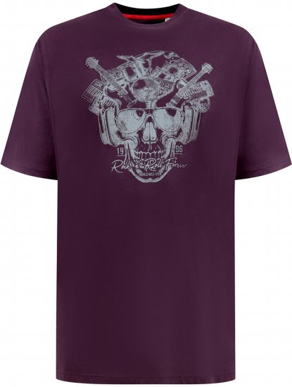 D555 Grimsby Rock n' Roll Skull Printed T-Shirt Burgundy - T-shirts met opdruk - T-shirts met opdruk grote maten