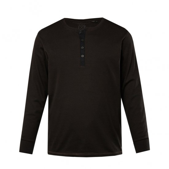 JP1880 T-Shirt Henley Long Sleeve Striped Brown TALL - HERENKLEDING MT-6XLT - Tall Kleding Heren
