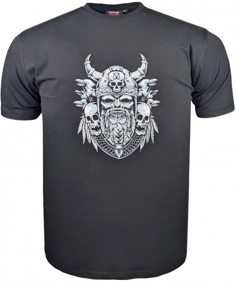 Espionage T441 Viking Skull Print T-Shirt Black - T-shirts met opdruk - T-shirts met opdruk grote maten