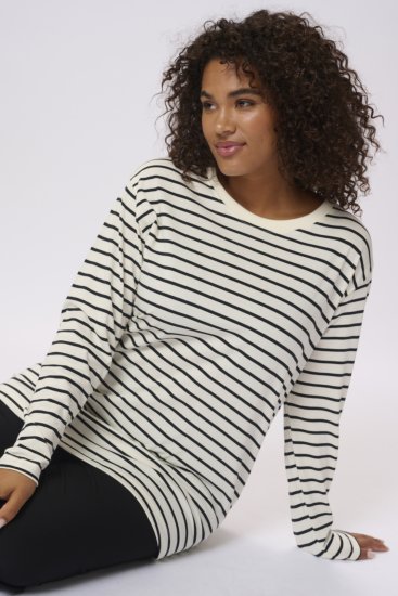 Kaffe Curve Winni Lange mouw T-shirt Antiek wit/Zwart streep - T-shirts - 