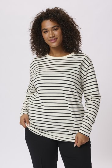 Kaffe Curve Winni Lange mouw T-shirt Antiek wit/Zwart streep - T-shirts - 