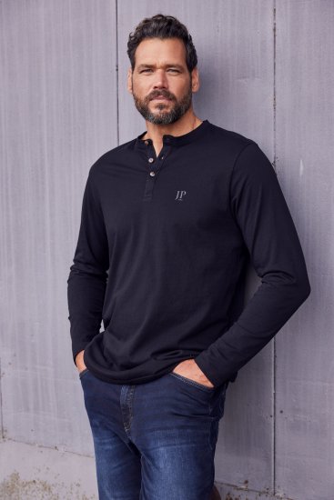 JP1880 Henley T-Shirt Long Sleeve Black TALL - HERENKLEDING MT-6XLT - Tall Kleding Heren