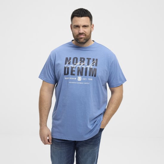 North Latitude Denim Printed Logo T-Shirt Dusty Blue TALL - TALL T-shirts - Extra lange T-shirts voor heren